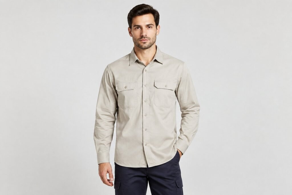 A long-sleeved cotton protective garment.