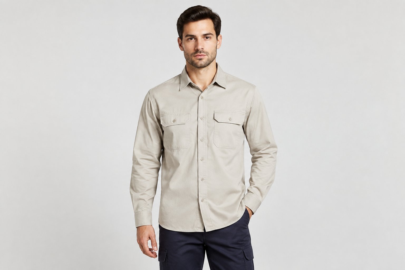A long-sleeved cotton protective garment.